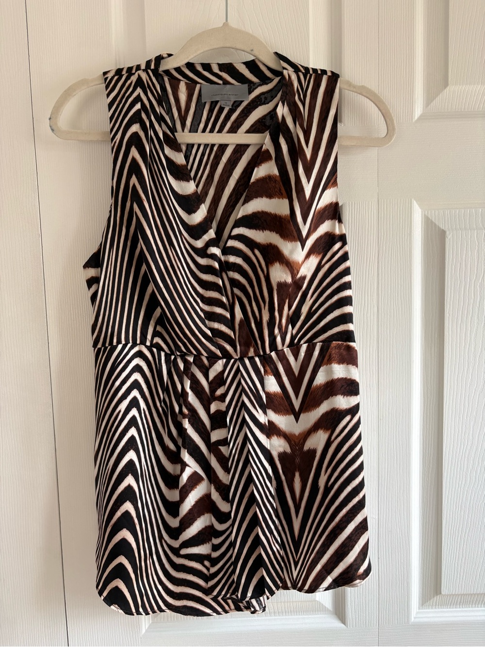 VNTG Y2K Classiques Entier Sleeveless Silk Blouse M Zebra Animal Brown Academia